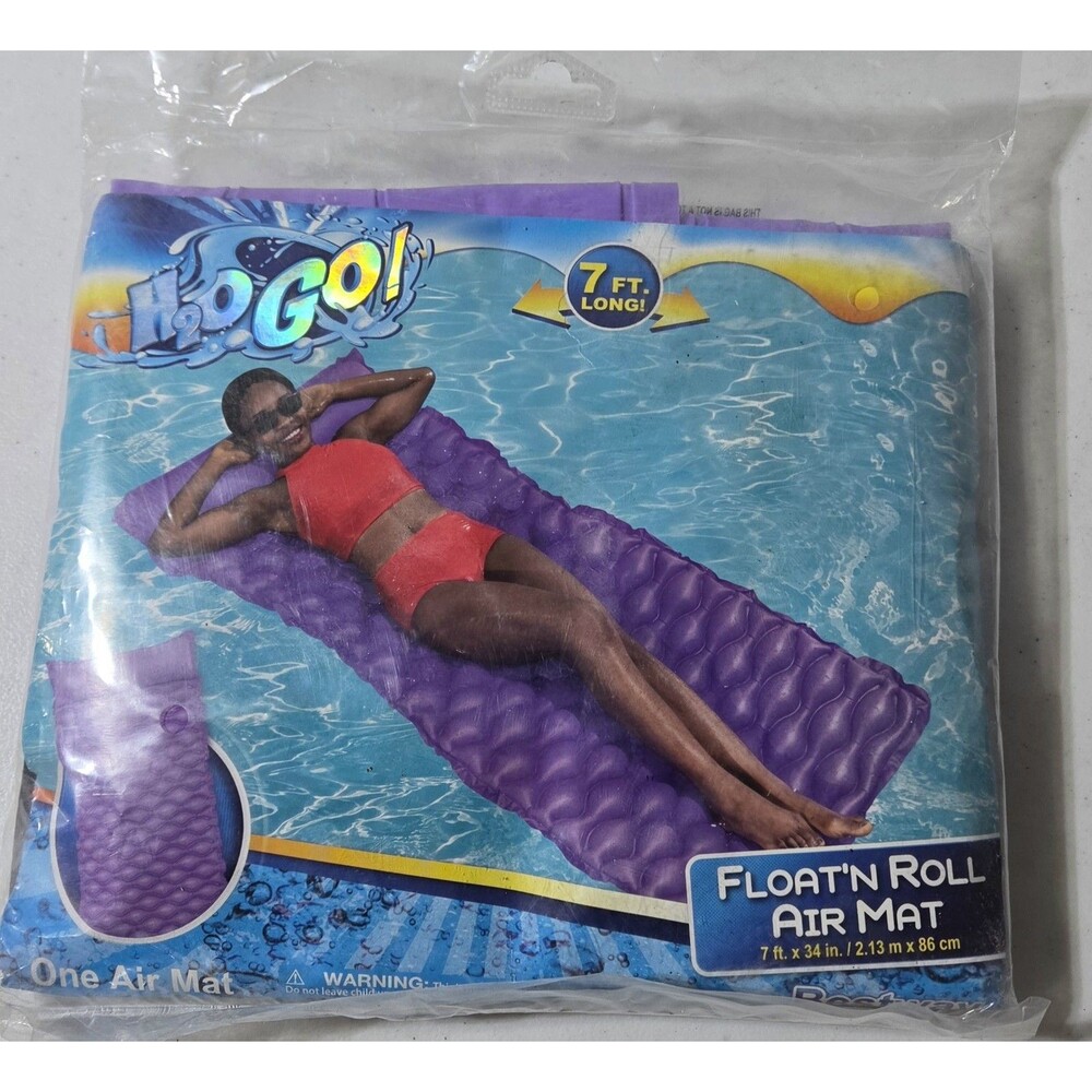 Air Mat Swimming Pool H2OGO! Float’n Roll 7 Ft Long W/ Pillow Purple NEW